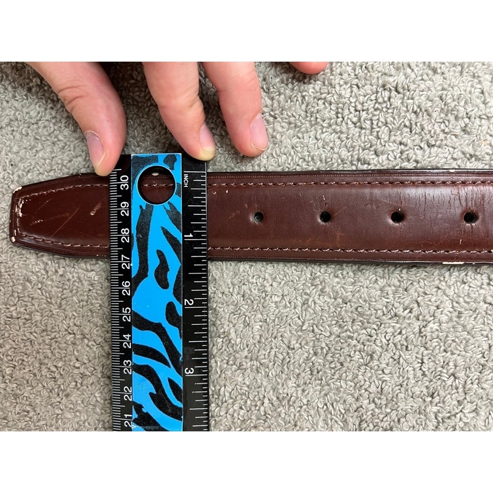 Mens Burgundy Genuine Leather Belt Brass Buckle Size 36 A35602 Dress Casual - Picture 10 of 10